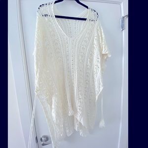 White crocheted cover up